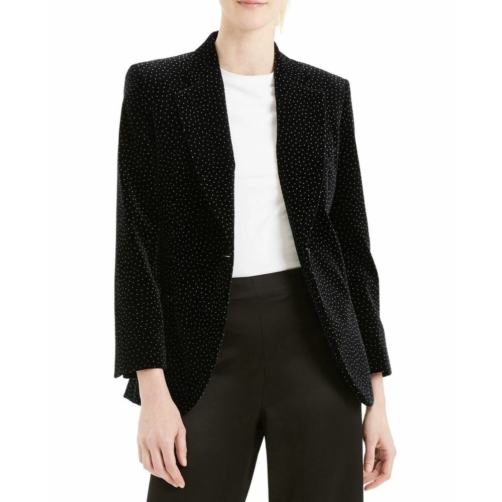 Theory Blazer Womens Size 4 Cinched Polka Dot Velvet Black White